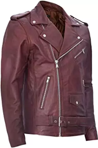 men's maroon lambskin leather biker jacket vintage inspired look