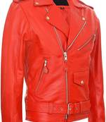 Qawach men's zipper moto vintage red lambskin leather motorcycle jacket biker