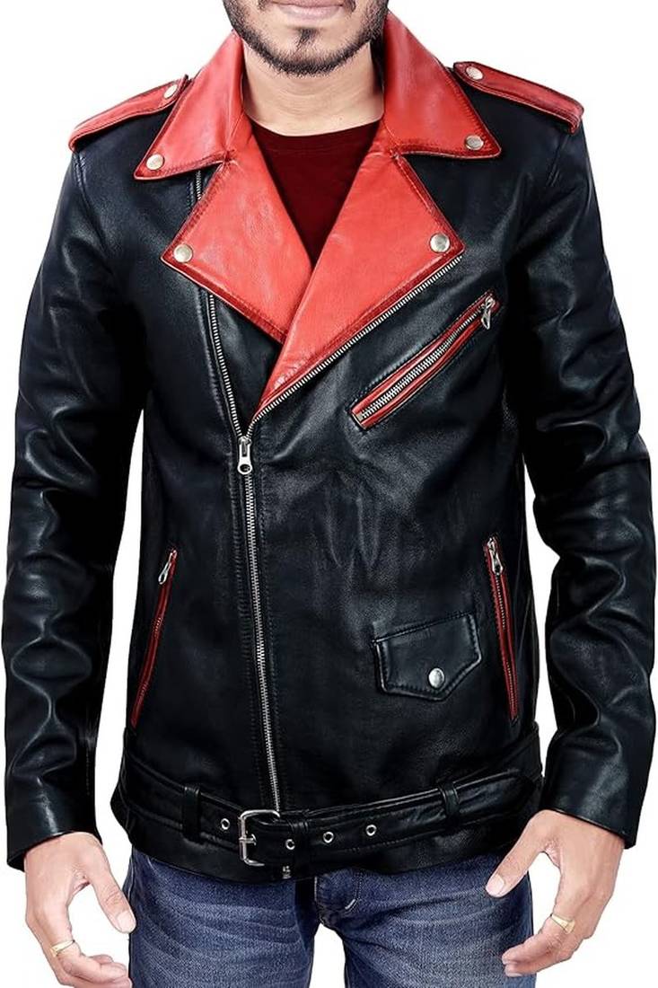 Qawach zipper vintage black lambskin leather motorcycle jacket