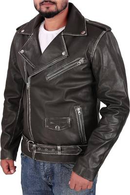 men's black lambskin leather biker jacket vintage inspired look authentic 1