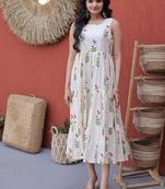 Cream digital printed cotton stitched kurti for women