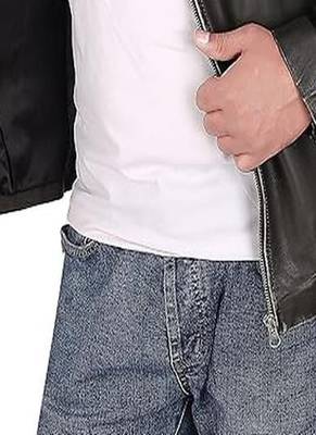 men's black lambskin leather biker jacket vintage inspired look authentic 3