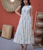 White digital printed cotton stitched kurti for women