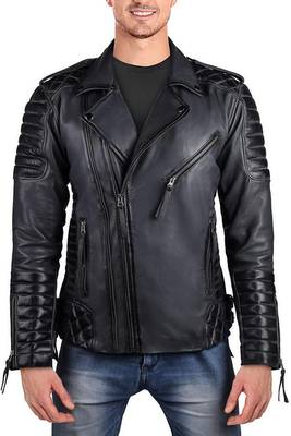 men's genuine lambskin leather biker jacket premium quilted design 1