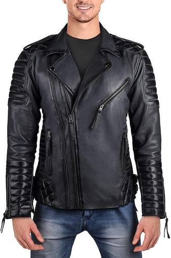 Qawach men's genuine soft leather quilted design motorcycle jacket