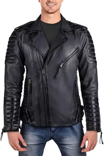 Qawach men's genuine soft leather quilted design motorcycle jacket