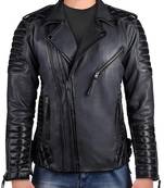 Qawach men's genuine soft leather quilted design motorcycle jacket