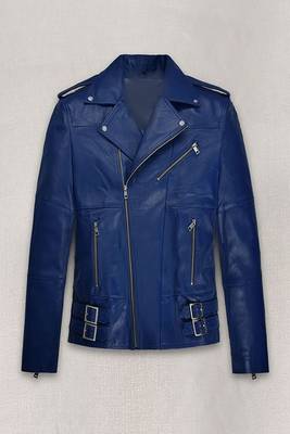 men's blue lambskin leather biker jacket classic moto zip style exclusive 1