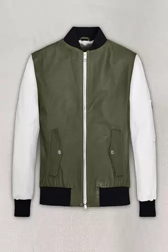 Qawach men's genuine light green jacket collar rib cuff lambskin jacket