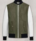 Qawach men's genuine light green jacket collar rib cuff lambskin jacket