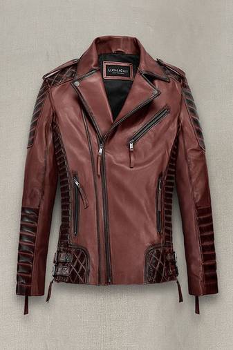 men's maroon lambskin leather biker jacket classic moto zip style