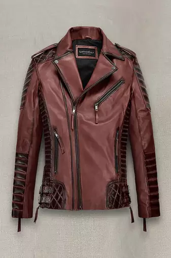 Qawach men's zipper genuine lambskin leather motorcycle jacket maroon shade