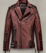 Qawach men's zipper genuine lambskin leather motorcycle jacket maroon shade