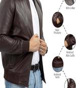 Qawach men's genuine brown bomber jacket collar rib cuff lambskin jacket