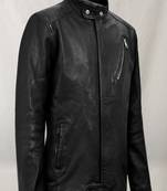 Qawach men's black café racer vintage lambskin leather jacket