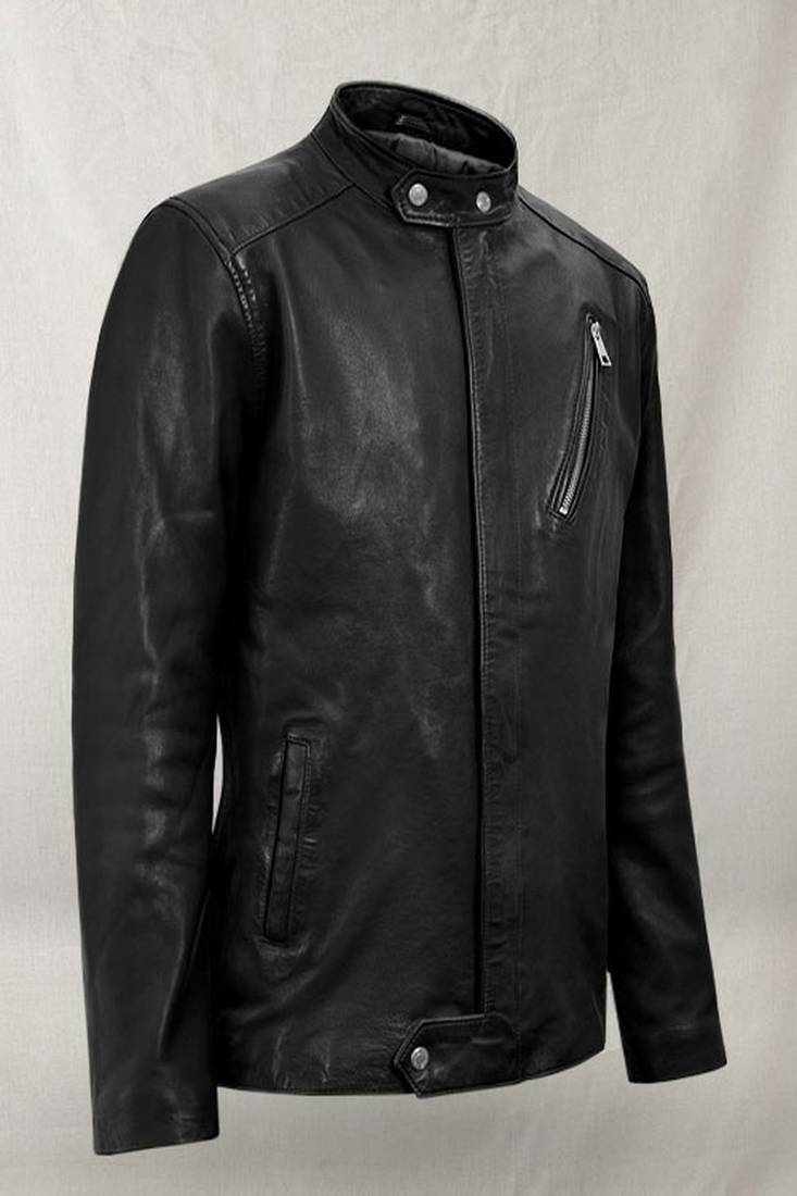 Qawach men's black café racer vintage lambskin leather jacket