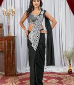 Black Color Embroidered,Thread & Sequins Work Work Faux Georgette Ready To Wear Saree