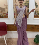Lavender Color Embroidered,Thread & Sequins Work Work Faux Georgette Ready To Wear Saree
