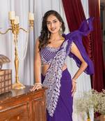 Purple Color Embroidered,Thread & Sequins Work Work Faux Georgette Ready To Wear Saree