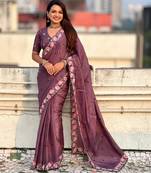 Wine thread embroidery floral border work organza silk   elegant festive style