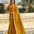 Mustard thread embroidery floral border work organza silk   elegant festive style