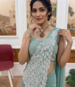 Sea Green Color Embroidered,Thread & Sequins Work Work Faux Georgette Ready To Wear Saree