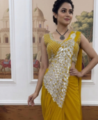 Yellow Color Embroidered,Thread & Sequins Work Work Faux Georgette Ready To Wear Saree