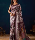 Wine kalamkari tussar blend festive wear ethnic saree with blouse