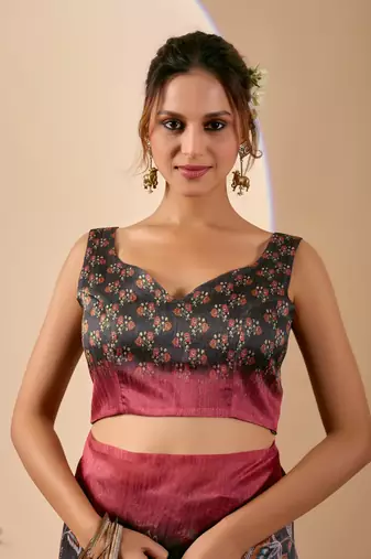 Olive digital kalamkari cotton silk festive ethnic saree with blouse
