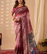 pink digital kalamkari print cotton silk festive ethnic saree with blouse