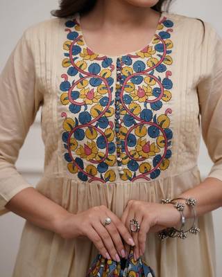 Beige Embroidered Anarkali Kurta Set with Printed Dupatta 3