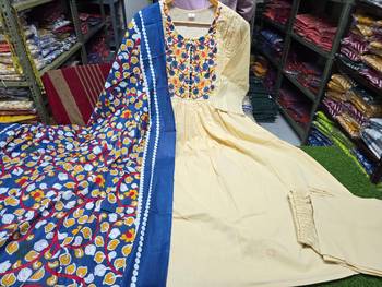 Beige Embroidered Anarkali Kurta Set with Printed Dupatta 5