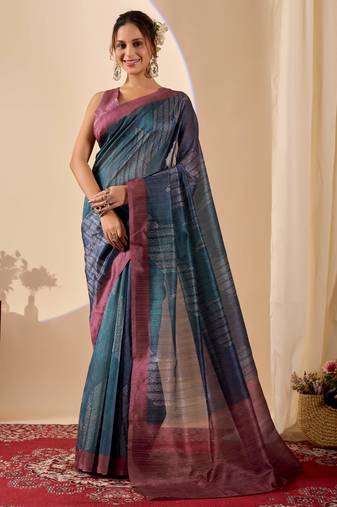 Navy kalamkari print cotton silk festive semi formal saree with blouse