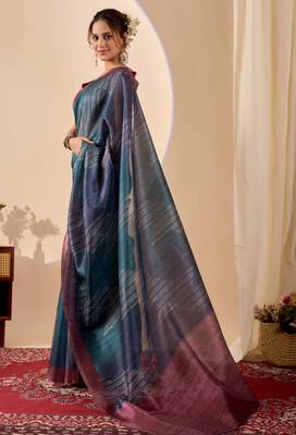 Navy kalamkari print cotton silk festive semi formal saree with blouse 3