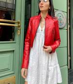 Women’s real soft lambskin leather jacket red motorcycle biker stylish slim fit