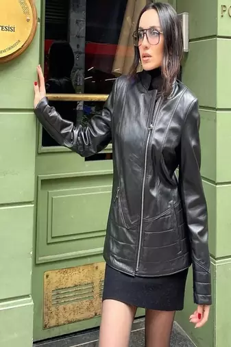 Women’s real soft lambskin leather jacket black motorcycle biker stylish slim fit