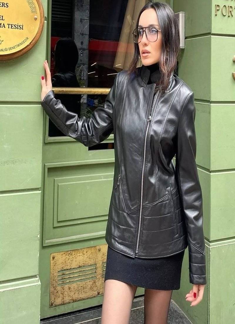 Women’s real soft lambskin leather jacket black motorcycle biker stylish slim fit