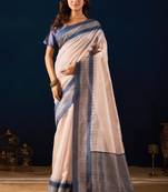 ivory solid colour cotton silk semi formal saree with blouse