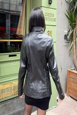 women's black lambskin leather biker jacket classic moto zip style authentic top grade 2