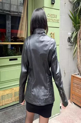 women's black lambskin leather biker jacket classic moto zip style authentic top grade
