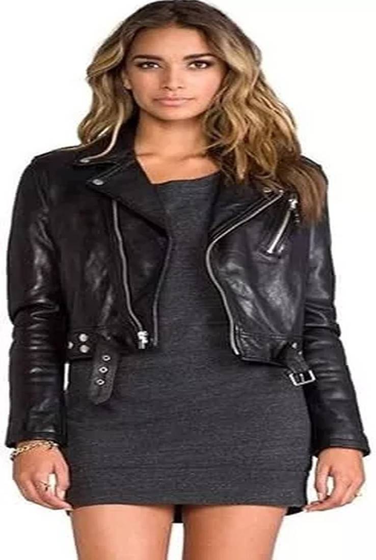 Women’s real soft lambskin leather slim fit jacket black motorcycle biker stylish