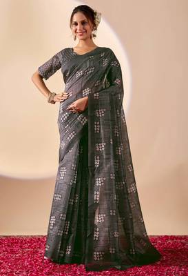 black digital kalamkari print cotton silk festive ethnic saree with blouse 1