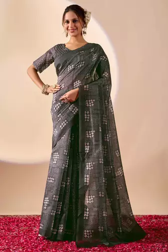 black digital kalamkari print cotton silk festive ethnic saree with blouse