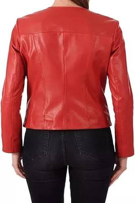 women's red lambskin leather biker jacket classic moto zip style distinctive 2