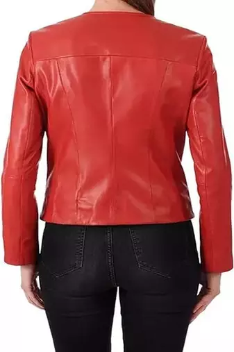 women's red lambskin leather biker jacket classic moto zip style distinctive