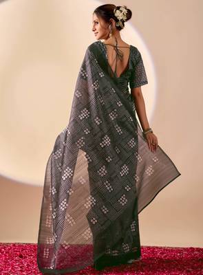 black digital kalamkari print cotton silk festive ethnic saree with blouse 2