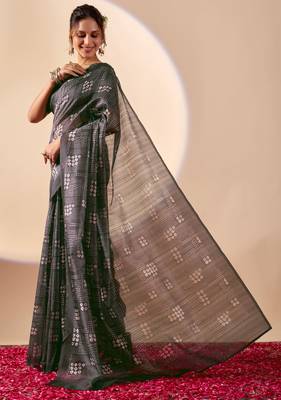 black digital kalamkari print cotton silk festive ethnic saree with blouse 3