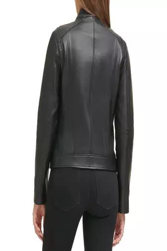 women's black lambskin leather biker jacket classic moto zip style authentic ultimate