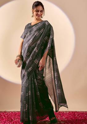 black digital kalamkari print cotton silk festive ethnic saree with blouse 4