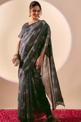 black digital kalamkari print cotton silk festive ethnic saree with blouse